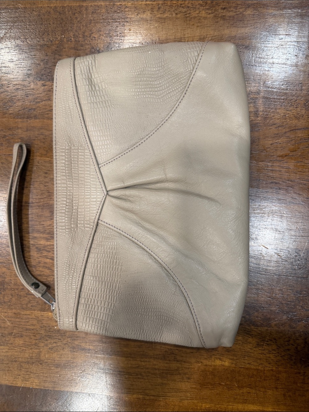 Neutral Leather Wristlet Clutch - Beige